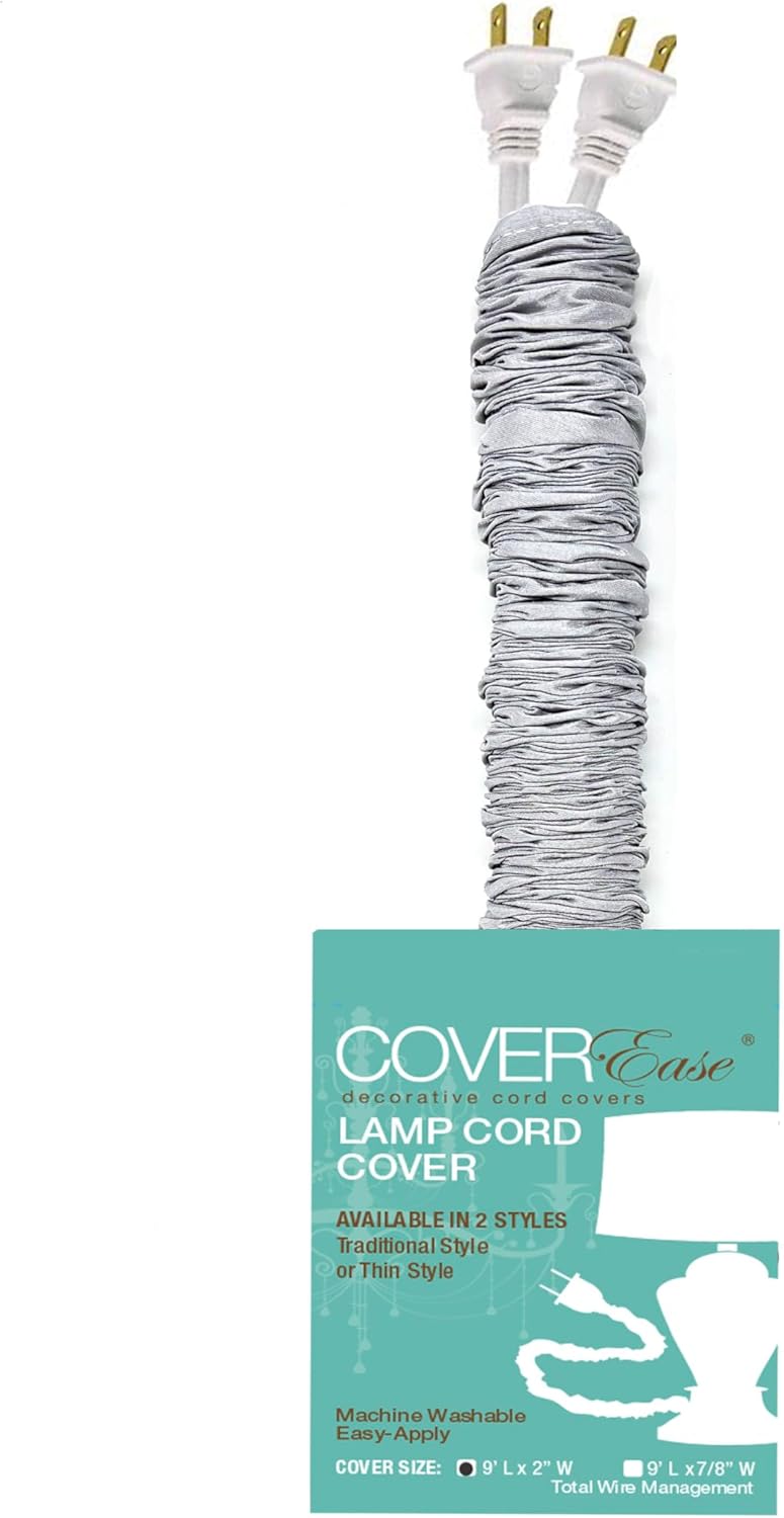 Cream COVEREase Lamp Cord Cover 9 ft Faux Silk Fabric Cover - Cable Sleeve, Wire Cover, Cord Hider for Cable Management for Electrical Lighting Fixtures. (1 PK)