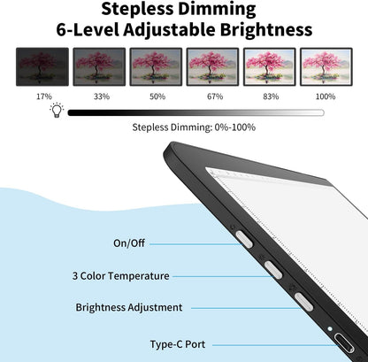 Rechargeable A4 Light Board for Diamond Painting, 9000 Lux Tracing Light Box with Side Physical Buttons, 3 Colors and 6 Levels of Brightness, LED Light Pad for Diamond Art, Drawing, Weeding Vinyl