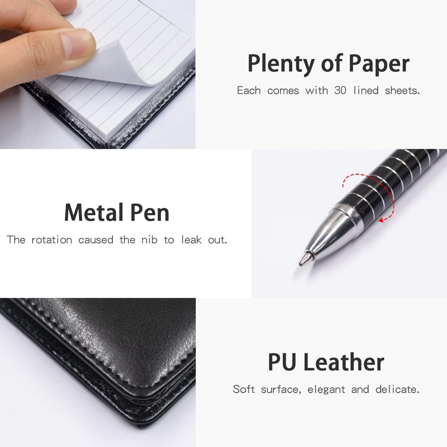 7 Pieces Small Notepads Holder Set, Pocket Notebook with pen, Included 5 Pieces Refills 3 x 5 Inch, 30 Lined Paper Per Note Pad (Black)