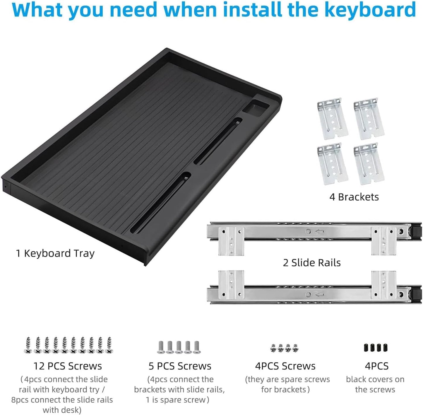 TOOCUST Under Desk Keyboard Tray, 20" Wx11"D Sturdy Key Board Tray Under Desk Slide with Pen Tray, Desk Extender with Pen Holder,Black