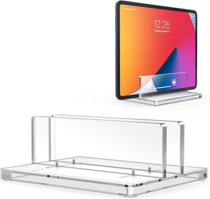 OMOTON Vertical Laptop Stand for Desk, Acrylic Dual Laptop Holder Desktop Clear Adjustable Dock for MacBook Pro Air, HP, All Gaming Laptops up to 17” (Clear, Dual Slot)