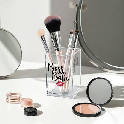 Better Late Than Ugly Acrylic Makeup Brush Organizer Holder, Self Affirmations Desk Acrylic Brushes Storage, Make Up Artist Gifts, Birthday Gifts for Her Wife Sister Friend Makeup Lovers