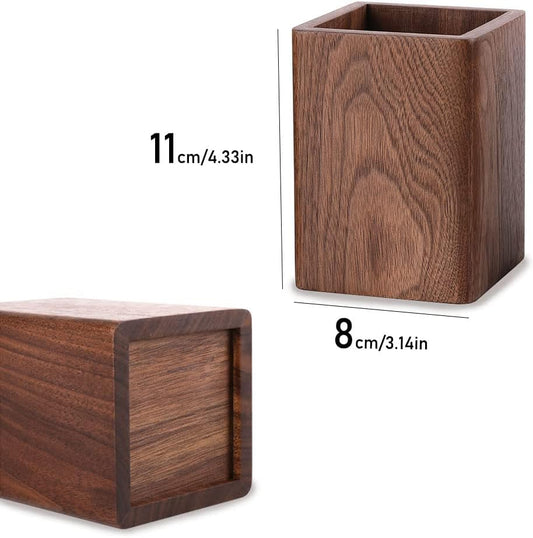 Wooden Pencil Holder, Stationery Organizer, Square Pen Cup Holder, Black Walnut Wood, Handwork, Desk Decoration, for Stationery, Make up Brushes, Desks, Offices (Brown)