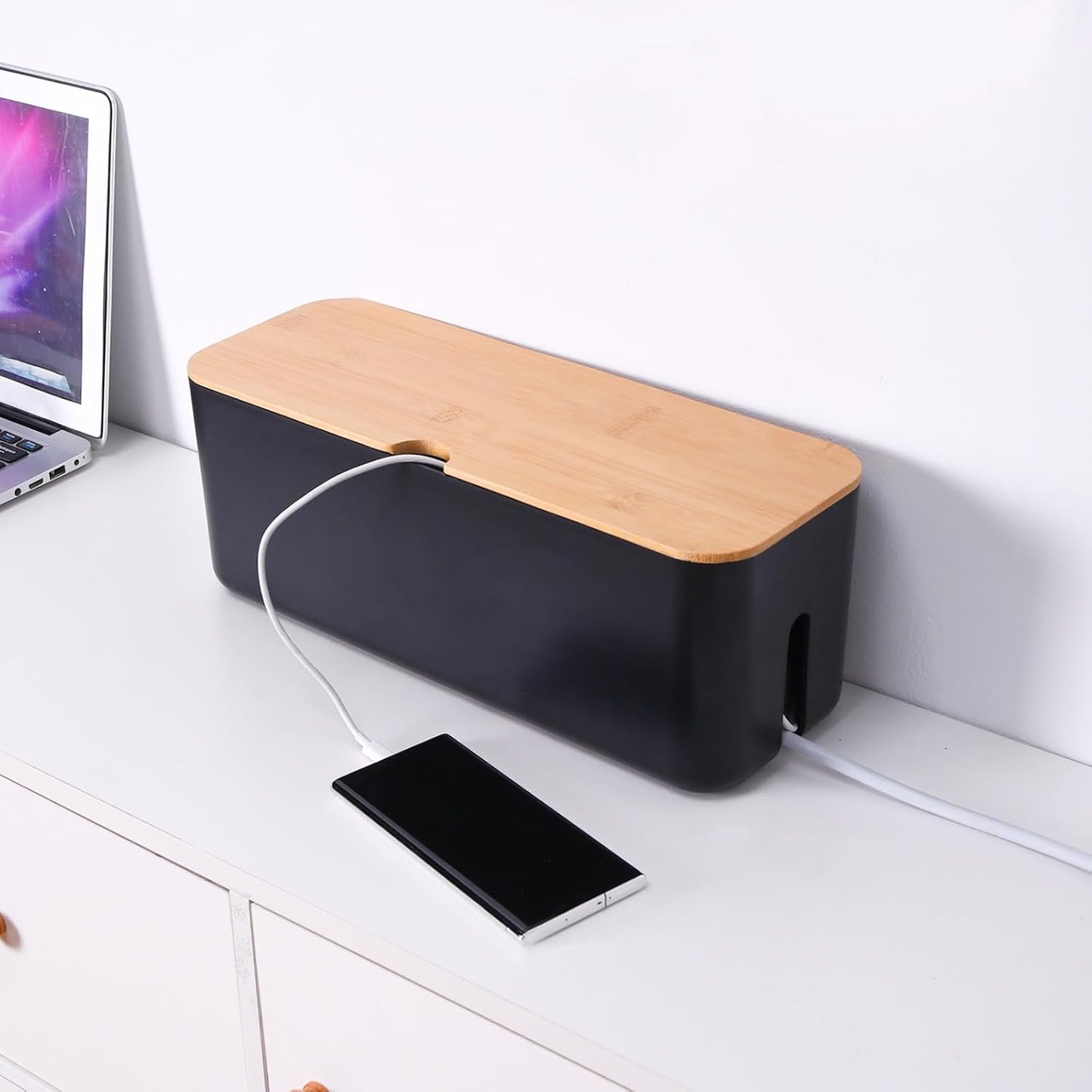 Changsuo Cable Management Box Set Cable Organizer Boxes for Extension Cord Power Stripe Surge Protector Wire Management Organizer Cover Hider for Desk Home Office Kitchen (Small & Large White)