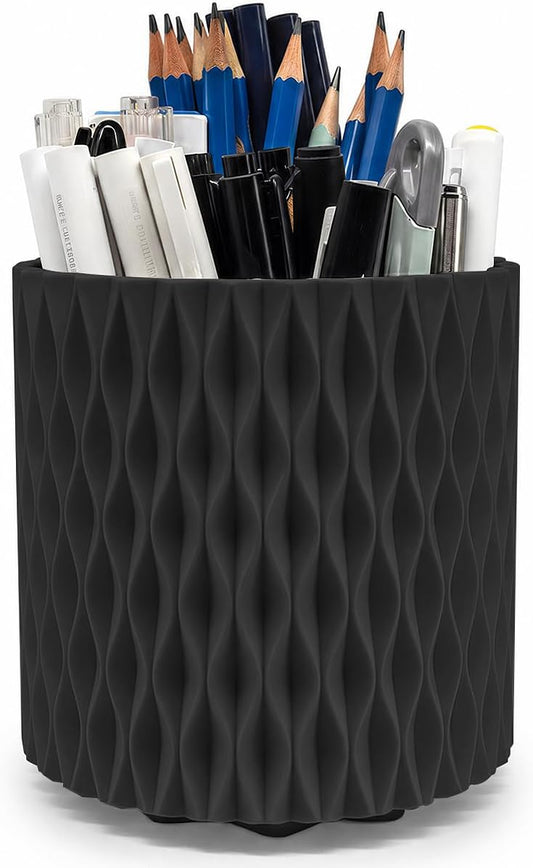 Lebenrich Rotating Pen Holder for Desk, 5 Slots Easthetic Pencil holder Desk Organizer Supplies and Accessories for Women Girls, Pencil Cup for Office Home Art Supply, White