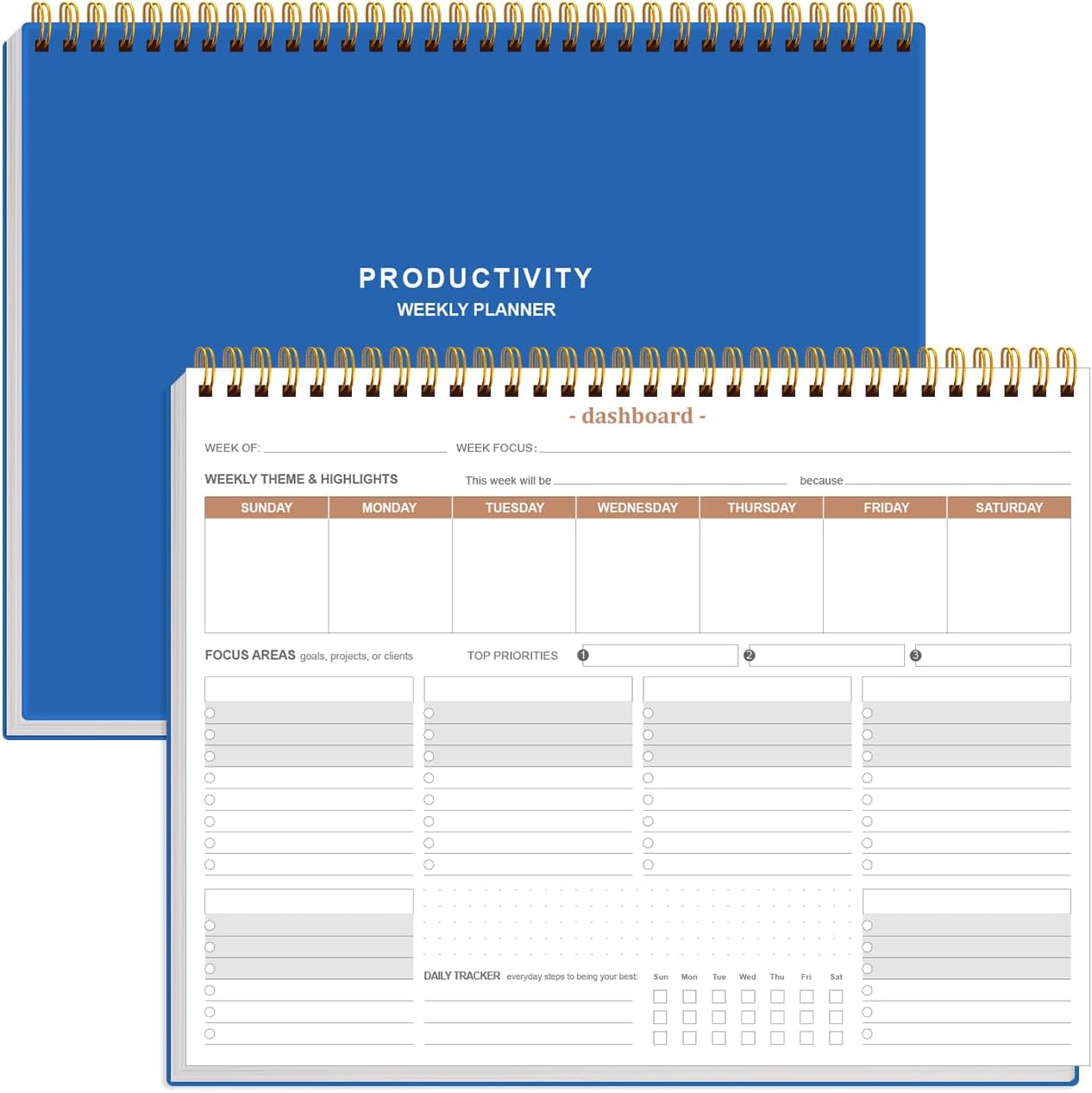 Weekly Productivity Planner - 8.5" x 11" Dashboard Desk Notepad Has 6 Focus Areas to List Tasks for Goals, Projects, Clients, Academic or Meal-Organize Your Daily Work Efficiently, 54 Weeks, Green