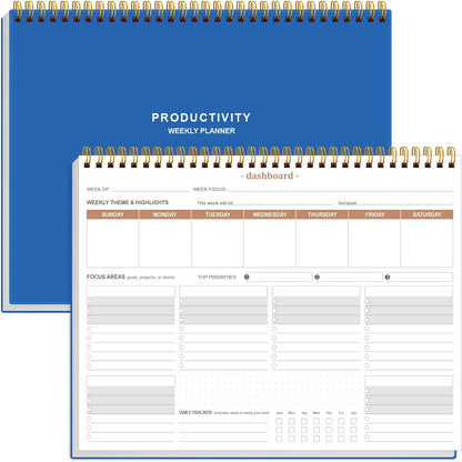 Weekly Productivity Planner - 8.5" x 11" Dashboard Desk Notepad Has 6 Focus Areas to List Tasks for Goals, Projects, Clients, Academic or Meal-Organize Your Daily Work Efficiently, 54 Weeks, Green