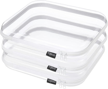 YQBRAO 6 Pack Clear Hard Shell Zipper Case, 1.2mm Heavy Duty Crush-Proof Diaper Bag Organizer Pouches, TSA Approved Travel Makeup Bag for Toiletries & Electronics, (2L, 2M, 2S) Multi-Size Storage Set