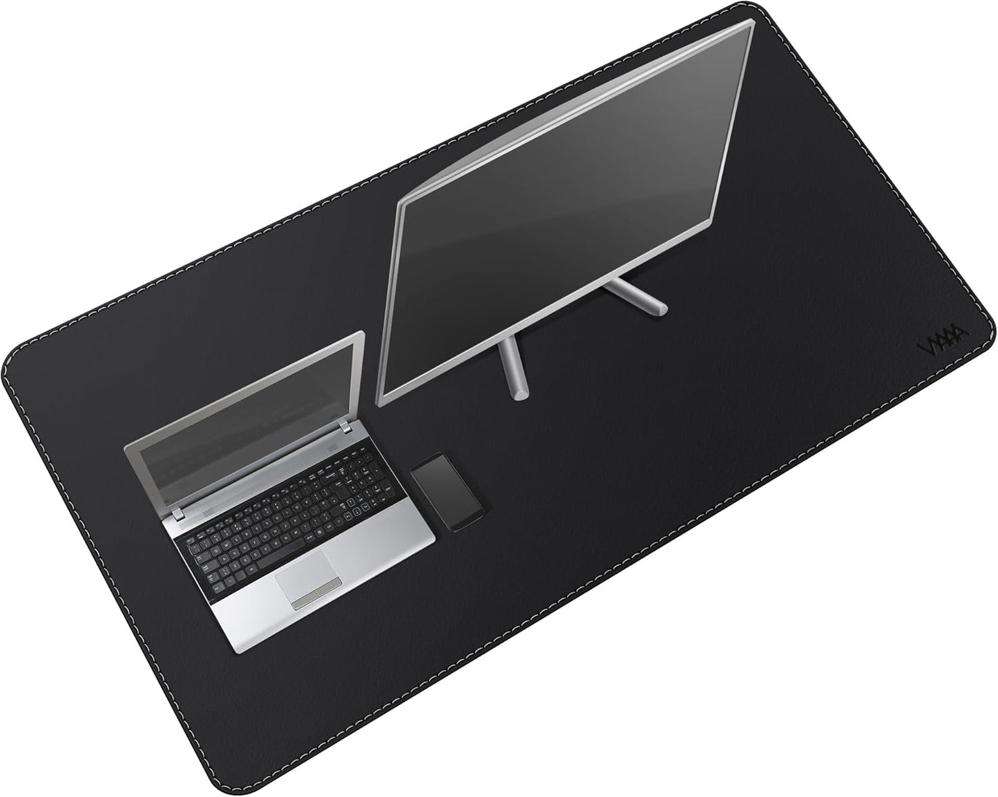 Vyaaa PU Leather & Cork Desk Mat, 39.4"x15.7" Dual Sided Computer Desk mat, Waterproof Large Mouse Pad, Non-Slip Office Desk pad, Office Desk Protector for Work/Gaming/Home (Black)
