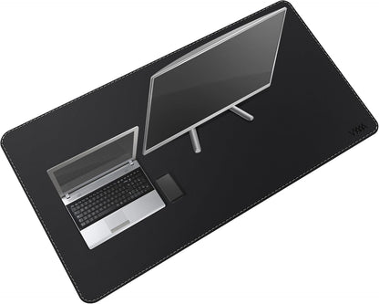 Vyaaa PU Leather & Cork Desk Mat, 39.4"x15.7" Dual Sided Computer Desk mat, Waterproof Large Mouse Pad, Non-Slip Office Desk pad, Office Desk Protector for Work/Gaming/Home (Black)