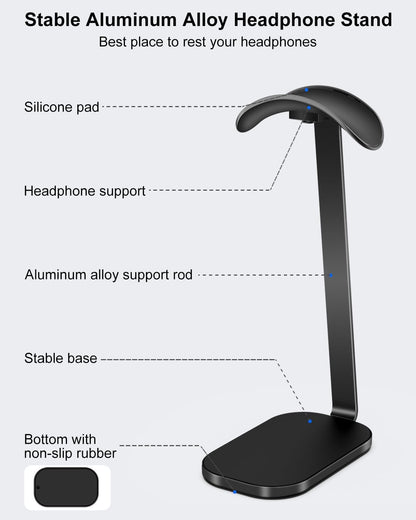 VICHYIE Headphone Stand for AirPods Max, Headset Holder with Aluminum Supporting Rod, Heavy Base Desk Stand Headphones Support Accessory for All Headphones - Silver White