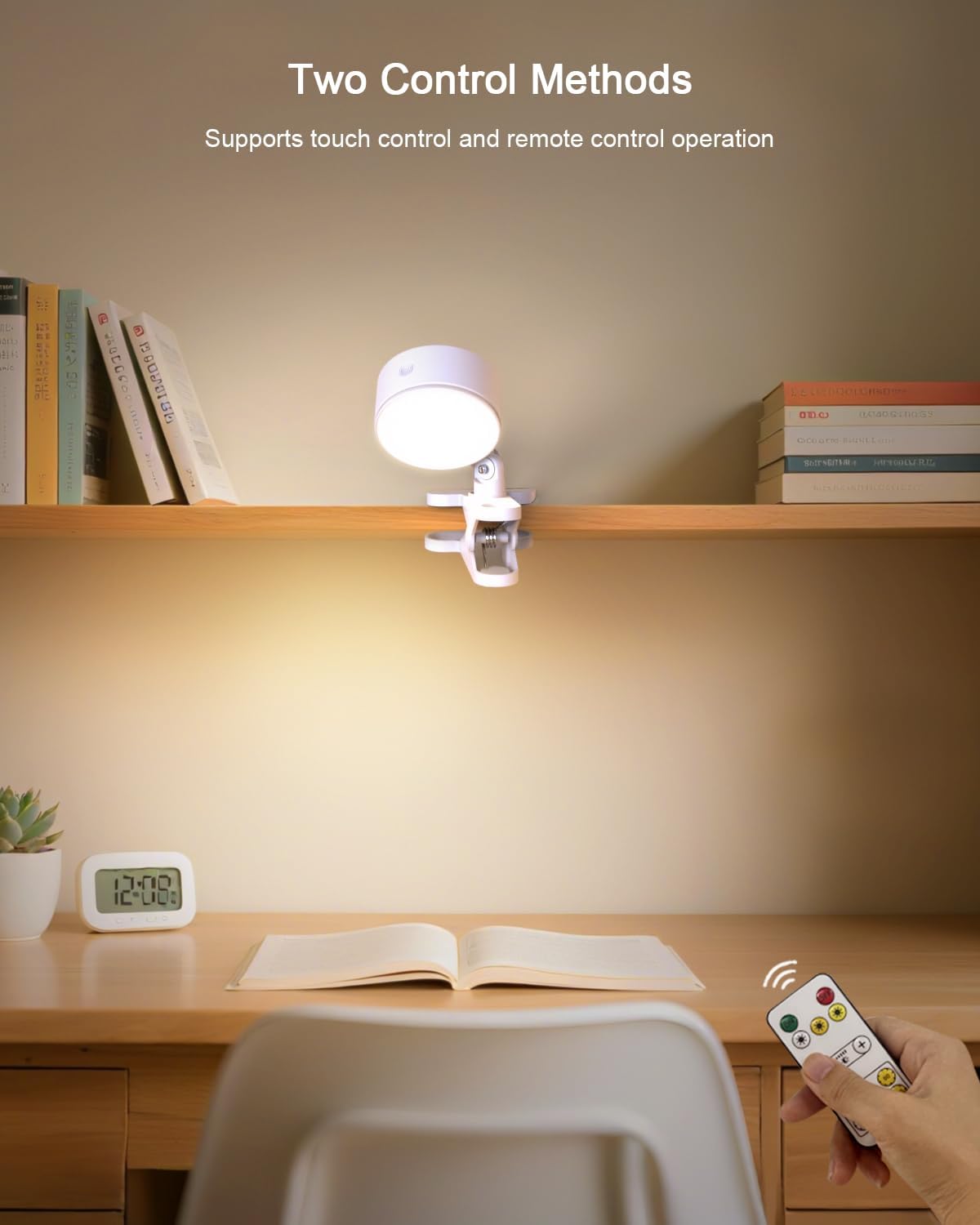 Clip on Light with 5000mAh Rechargeable Battery Operated, Eye Care Reading Light for Bed with 360° Rotation Touch & Remote, USB Clamp Light with 3 Color Modes & Dimmable for Headboard Bedside (white)