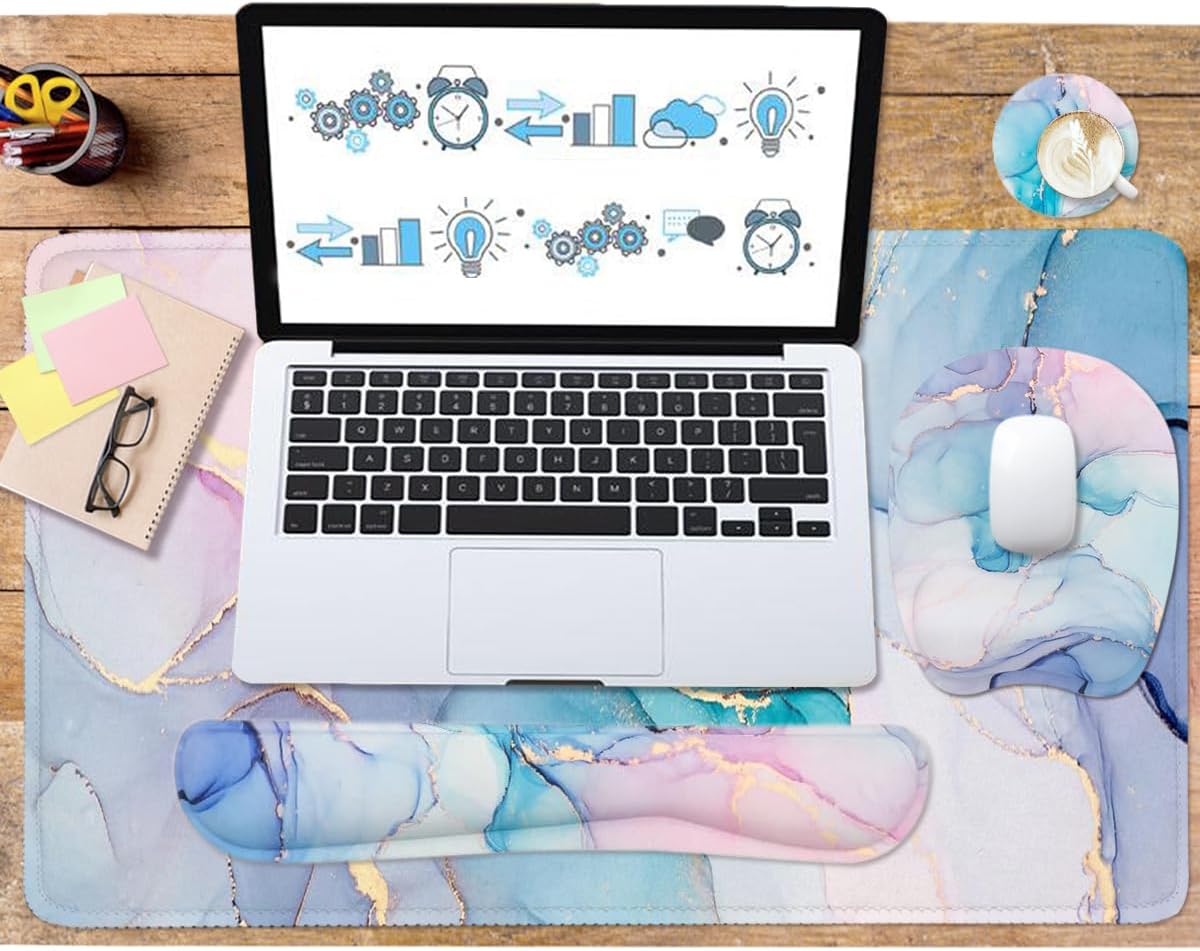 WB WEIRDBEAST Keyboard Wrist Rest Large Mouse Pad Wrist Support for Computer, 4 in 1 Memory Foam Keyboard Pad Desk Mat Ergonomic Hand Rest Wrist Cushion for Home Office Gaming-Pink