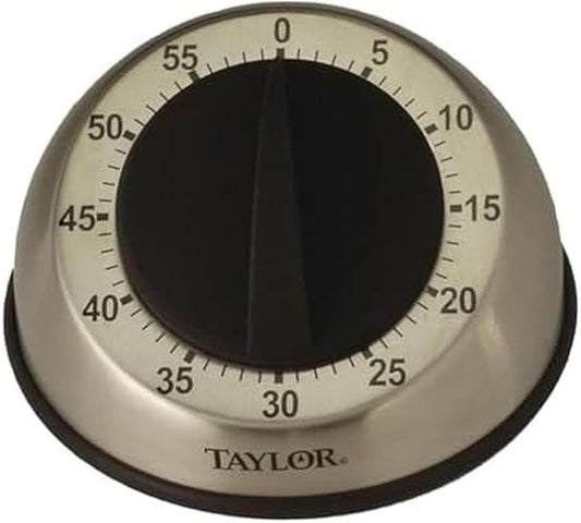 Taylor Mechanical Timer, Countdown with Easy-Turn Dial and Loud Ring Alarm, Compact Tool for Cooking, Baking, Classroom Activities, Homework, Studying, Projects, Stainless Steel