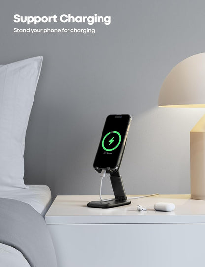 Lamicall Cell Phone Stand for Desk - [Height Adjustable] Foldable Mobile Phone Holder, Portable Stand for iPhone 17 16 15 14 13 12 11 Pro Max Plus Air, Galaxy S25, Office Gift, Telephone Accessories