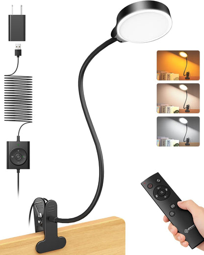 Glocusent 5W Clip on Light, 36LED Eye Caring Reading Light for Bed, 3 Colors & 5 Brightness Clip on Lamp with Adapter, Perfect Reading Light for Bed with Clamp/Bunk Bed/Headboard/Table/Desk