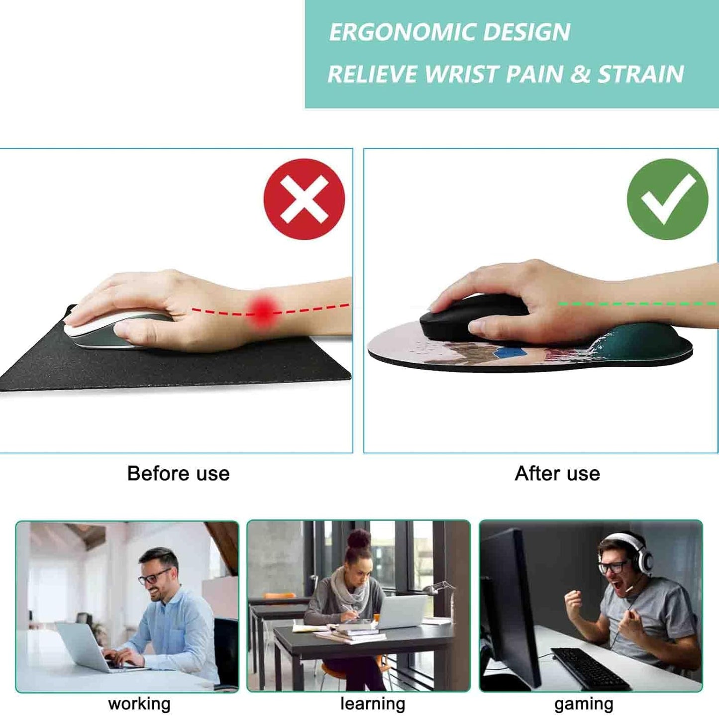Mouse Pad with Wrist Support, Ergonomic Mouse Pad with Memory Foam Wrist Rest Cushion, Non-Slip Rubber Base Gaming Mice Pad for Home Office Computer Laptop, Flowers Grass