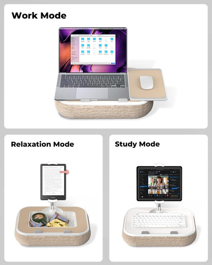 SupeDesk Laptop Lap Desk, Adjustable iPad Holder for Bed, 360° Swivel Tablet Arm, Laptop Desk with Mouse Pad, Snack Bowl & Cup Holder, Fits 4.7–13” Tablets & 15” Laptop