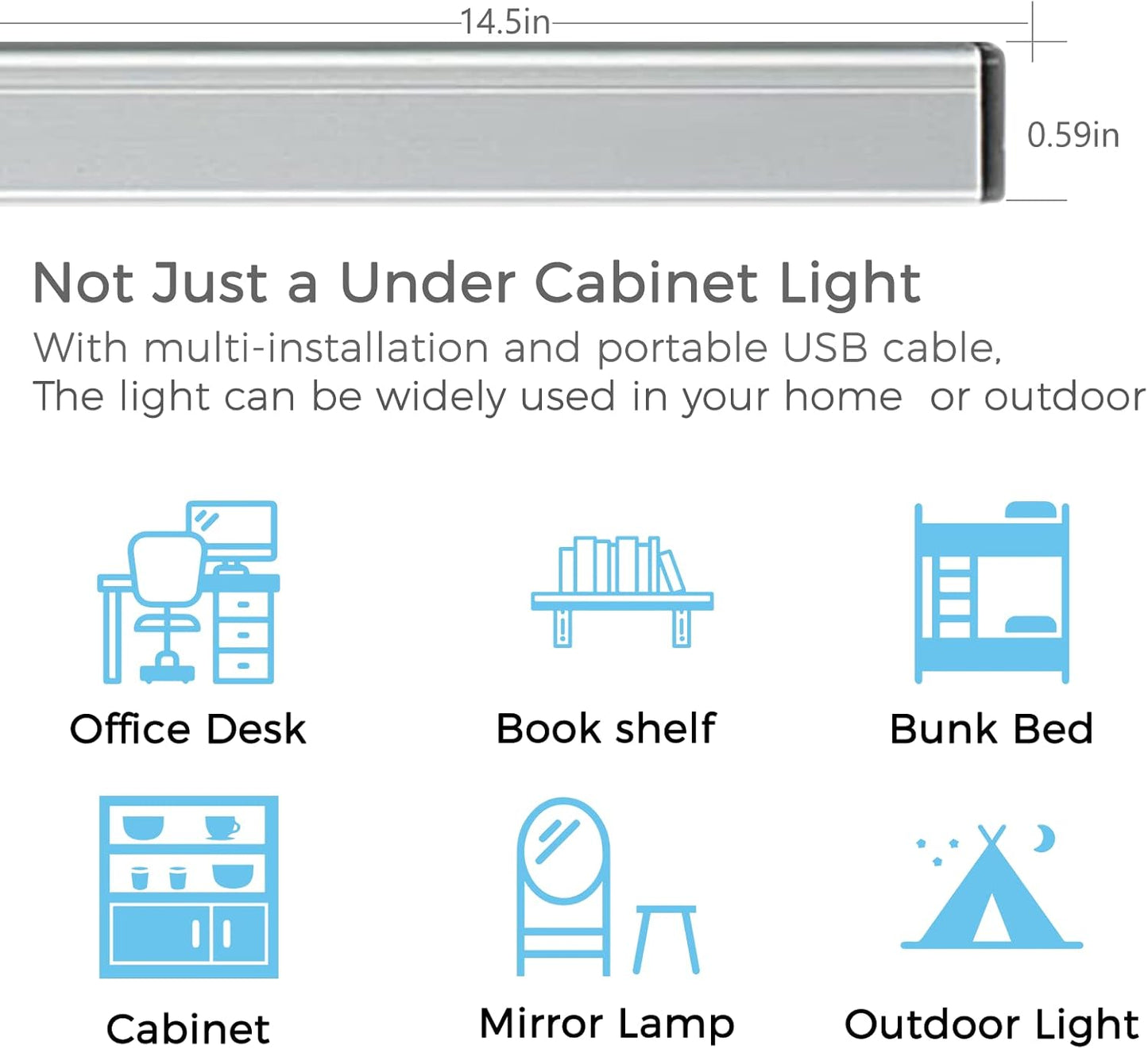 ASOKO LED Under Cabinet Lighting USB Plug-in, Dimmable, 3 Color Temperature, 14.5 in, Under Counter Lights for Kitchen,Shelf,Cupboard, Under Desk Monitor Light Bar (Sliver, 14.5 inch-2 Pack)