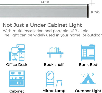 ASOKO LED Under Cabinet Lighting USB Plug-in, Dimmable, 3 Color Temperature, 14.5 in, Under Counter Lights for Kitchen,Shelf,Cupboard, Under Desk Monitor Light Bar (Sliver, 14.5 inch-2 Pack)