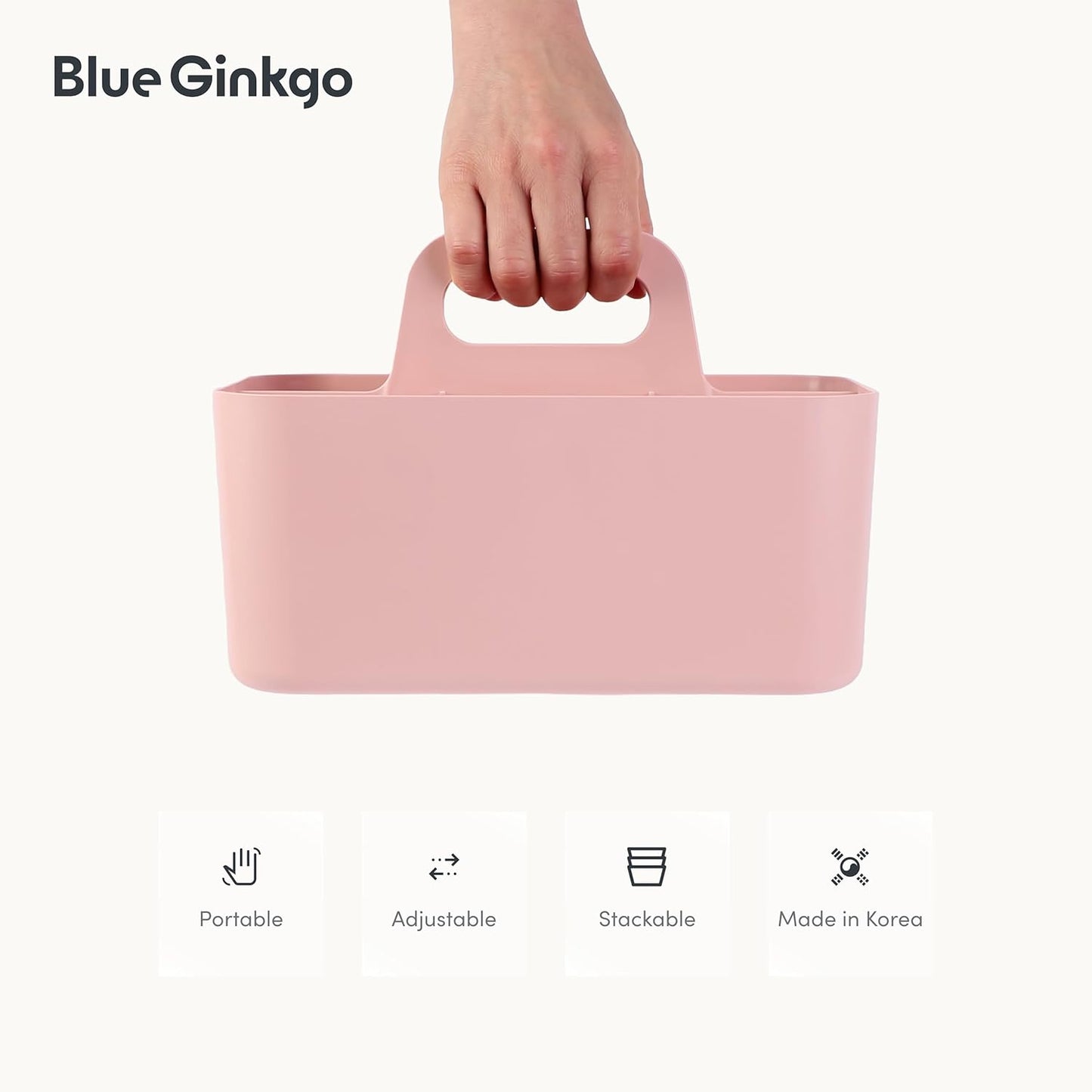 BLUE GINKGO Stackable Organizer Caddy – Korean-Made Portable Tote for Bathroom, Office, Crafts, or School Supplies (Rectangle, White)
