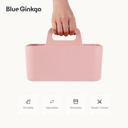 BLUE GINKGO Stackable Organizer Caddy – Korean-Made Portable Tote for Bathroom, Office, Crafts, or School Supplies (Rectangle, White)