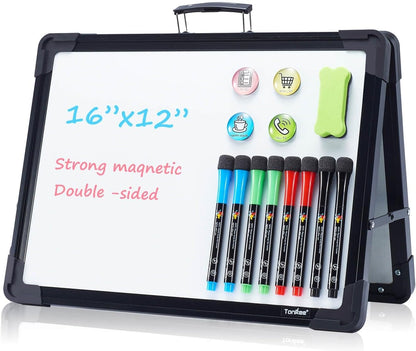 Small Dry Erase White Board – TANKEE Magnetic Desktop Foldable Whiteboard Portable Mini Easel Double Sided on Table Top with Holder for Drawing, Teacher Instruction, Memo Board