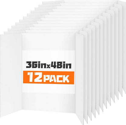 TUXITA Trifold Poster Board,4 Pack 36" x 48" Large White Corrugated Poster Boards,Science Fair Display Boards,Project Boards Perfect for School Projects, Event Displays and Business Presentations