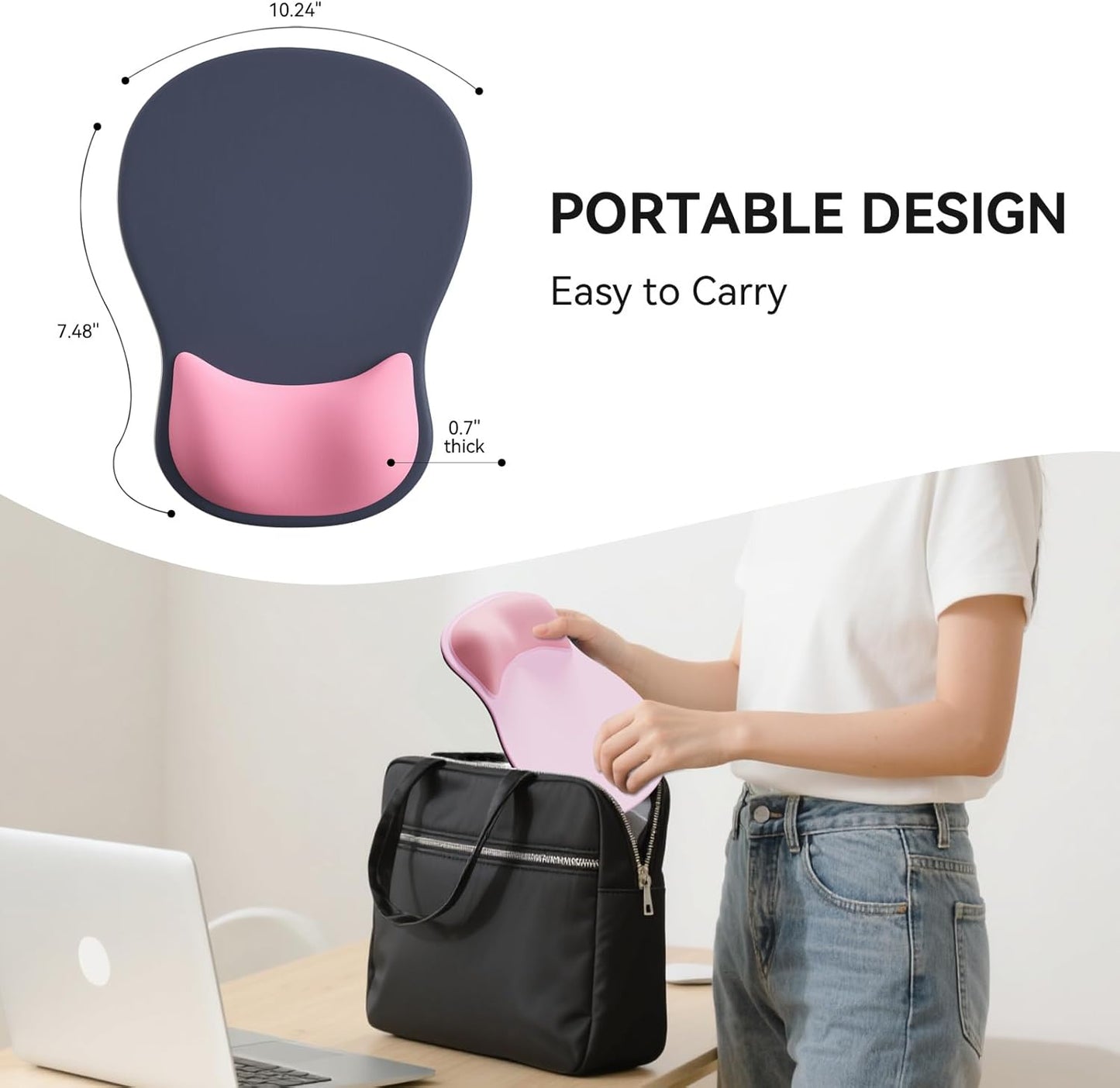 Ergonomic Mouse Pad with Wrist Rest,Cute Gel Mousepad Wrist Support - Small Mini Portable for Travel Mouse Pads for Desk Laptop,Computer,Office & Home Decor (Pink&Light Pink)