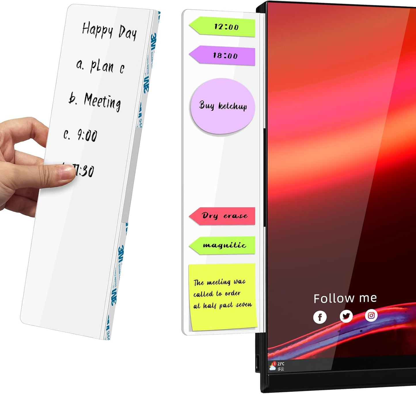 Crpich Large Transparent Memo Board – 13.2" x 3.3", 1 Pack Clear Acrylic Monitor Side Panel with 3M Adhesive, Sticky Note Holder for Office Desk