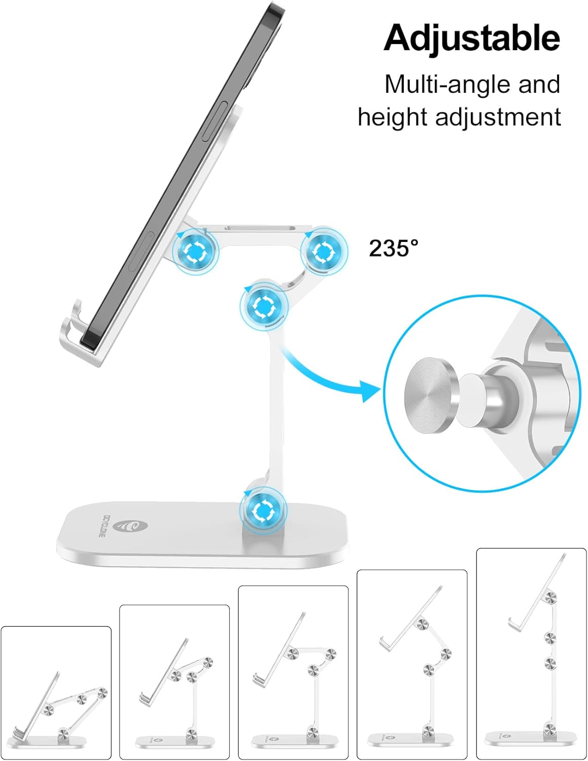 OCYCLONE Phone Stand, Cell Phone Stand Holder for Desk Office Accessories Adjustable Height and Angle Foldable iPhone Stand Compatible with 4"-13" All Phones iPad Tablet - Black