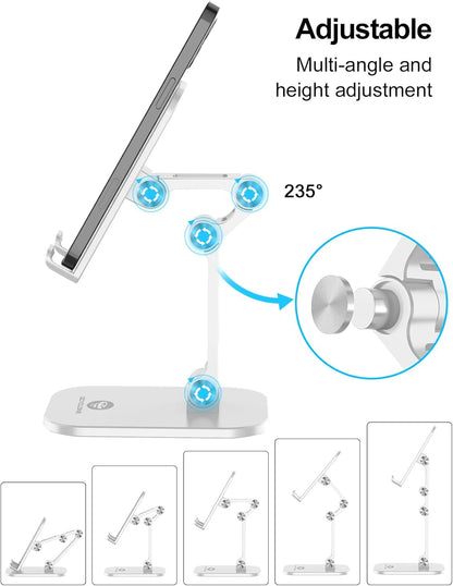 OCYCLONE Phone Stand, Cell Phone Stand Holder for Desk Office Accessories Adjustable Height and Angle Foldable iPhone Stand Compatible with 4"-13" All Phones iPad Tablet - Black