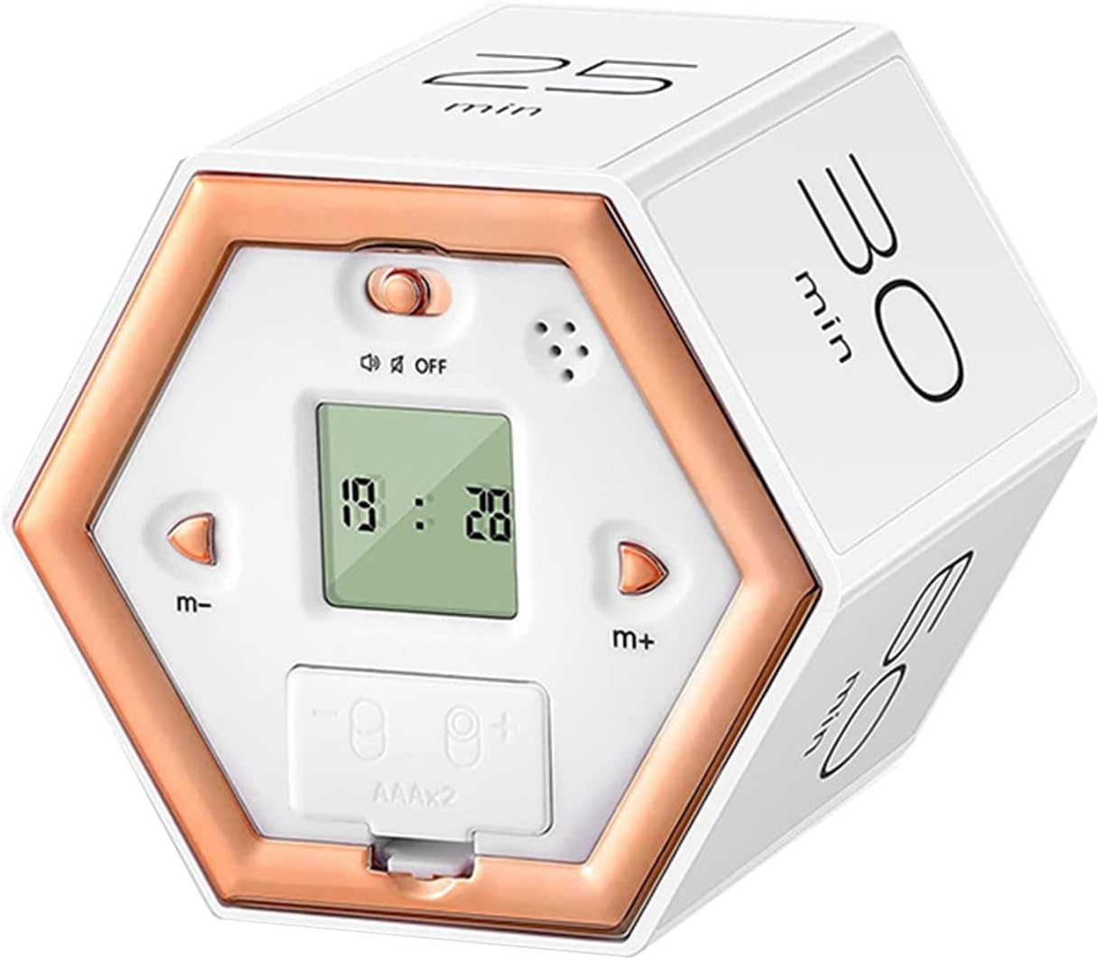 Hexagon Digital Clock Timer, Pomodoro Timer, Productivity Cube, Cubes Timer Kitchen Hexagon Flip Timer for Studying Cooking Exercising Easy to Use Flip (White)