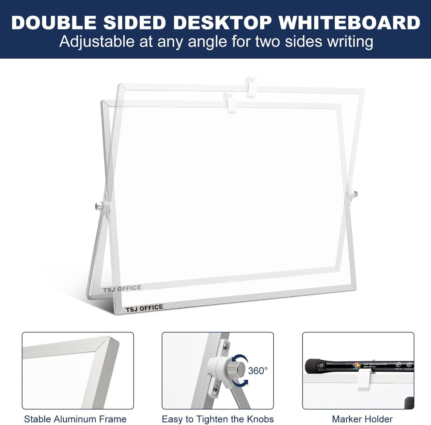 TSJ OFFICE Small White Board - 12 X 16 Inches Small Magnetic Dry Erase Board with Hooks for Wall, Desktop Whiteboard Stand 360 Degrees Revolving Double Sided for Office, Home, School, Silver