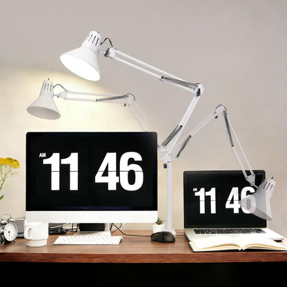 Desk Lamp With Clamp for Home Office, Eye-Caring Clip on Light with Adjustable Extra Tall Metal Swing Arm, High Intensity Clamp Lamp w/LED Bulb, Architect Task Table Lamps for Study, Workbench-B/5000k