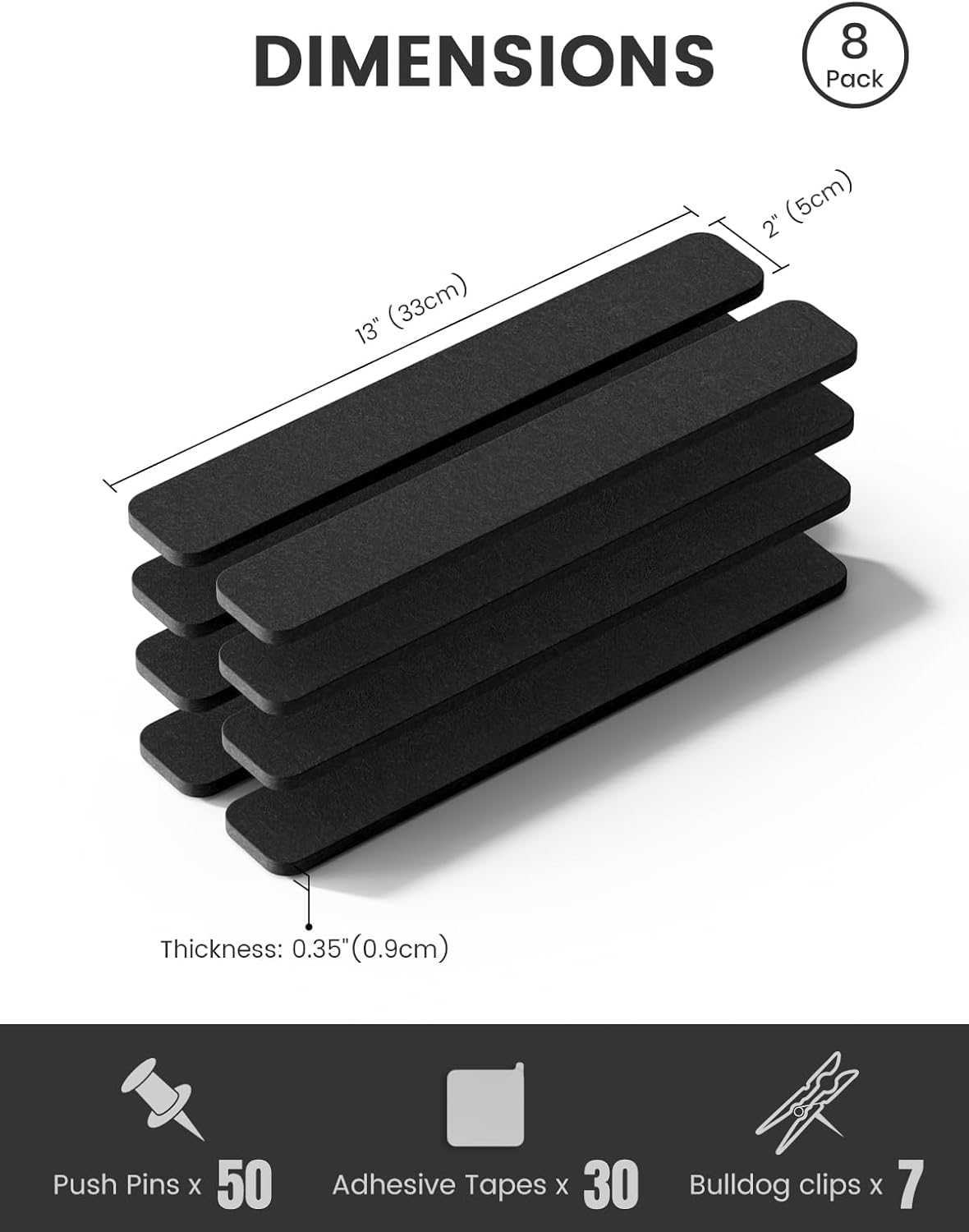 Fluxynara Cork Board Alternative Felt Strip Board 8-Pack 13"x2", Office Pin Board with 50 Push Pins, Adhesive Install for Bedroom Door & Home Office(Linen Dusk)