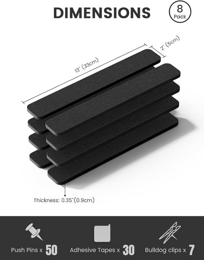 Fluxynara Cork Board Alternative Felt Strip Board 8-Pack 13"x2", Office Pin Board with 50 Push Pins, Adhesive Install for Bedroom Door & Home Office(Linen Dusk)