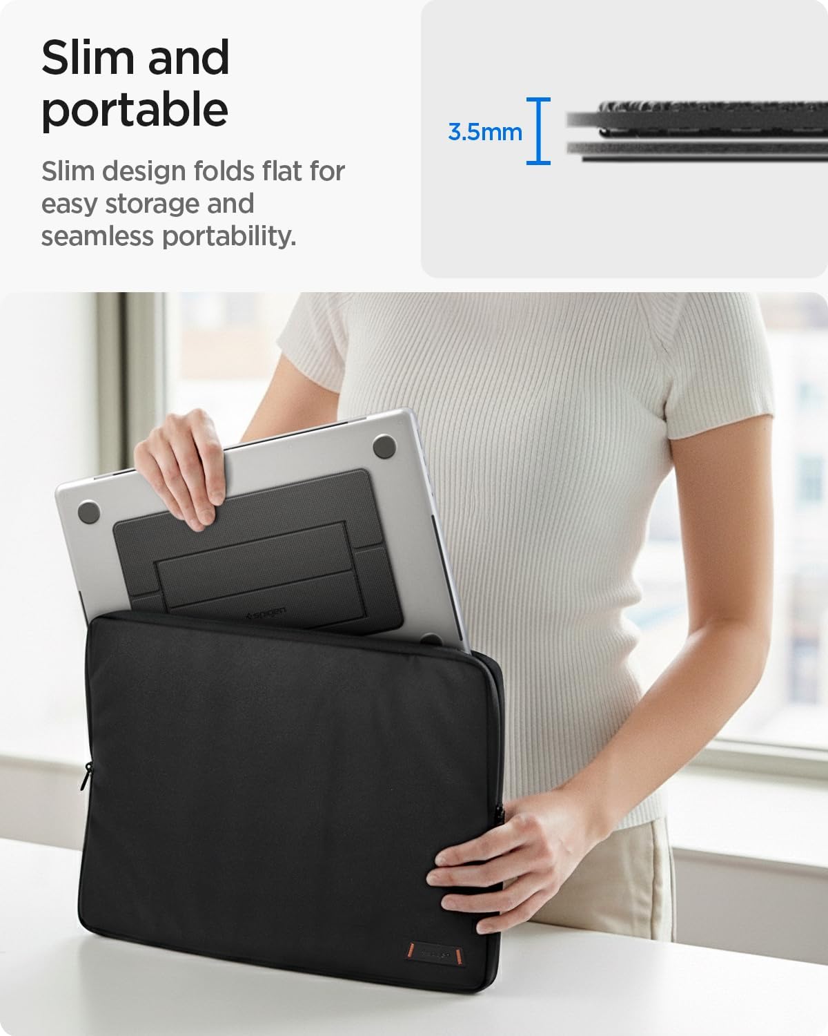 Spigen Slim Fold Portable Laptop Stand Keyboard Riser Foldable Ergonomic Angle Lift Anti-Slip Compatible with MacBook Neo, MacBook Air, MacBook Pro 11"-16" and iPad/Air/Pro and More - Black (LD201-S4)