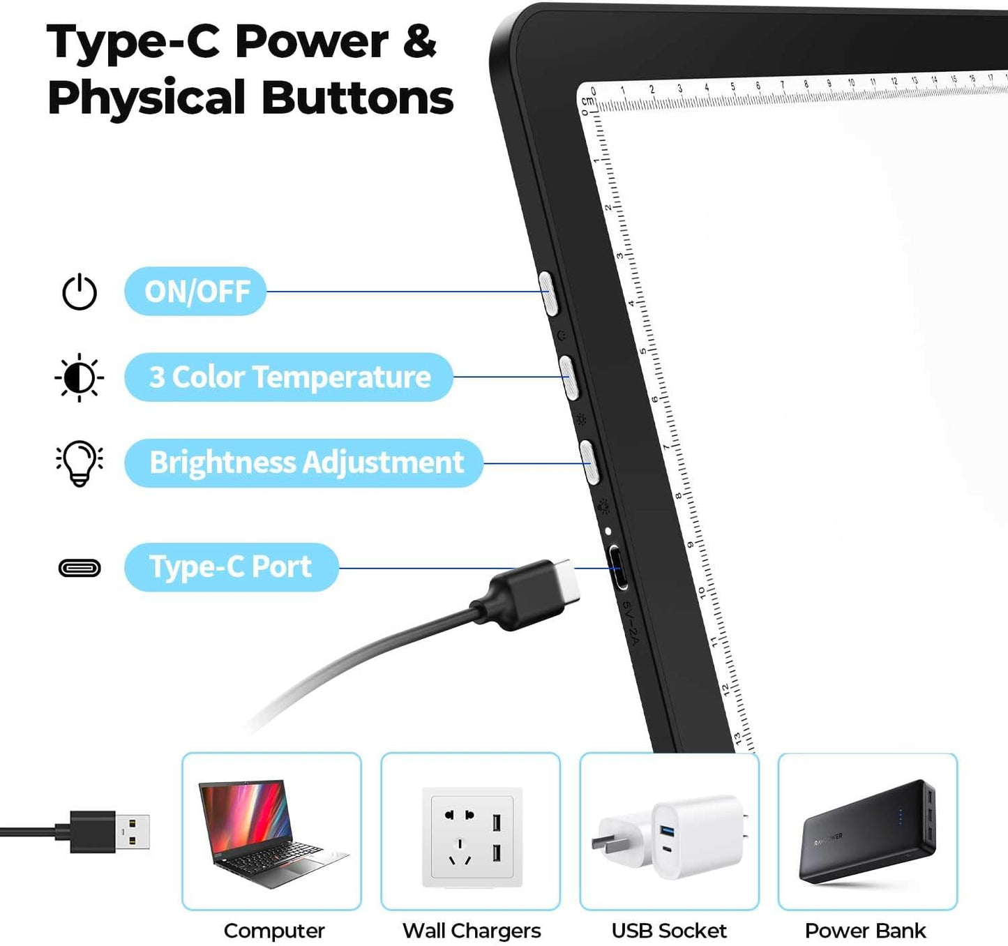 Heanolier A4 LED Copy Board Light Tracing Box,Super Bright Magnetic Light pad with Side physical Buttons,Adjustable Corded Light Table for Tattoo Transferring,Drawing, Light Board for Diamond Painting
