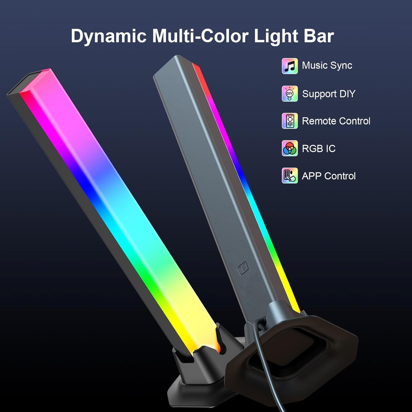 velted RGB Light Bar, Music Sync RGB IC LED Lights Bars, USB Powered Ambient Lighting, Remote Control Color Changing Gaming TV Backlight, 8 Dynamic Modes for PC Room Monitor Desk