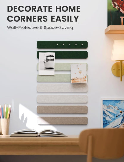 Fluxynara Cork Board Alternative Felt Strip Board 8-Pack 13"x2", Office Pin Board with 50 Push Pins, Adhesive Install for Bedroom Door & Home Office(Linen Dusk)