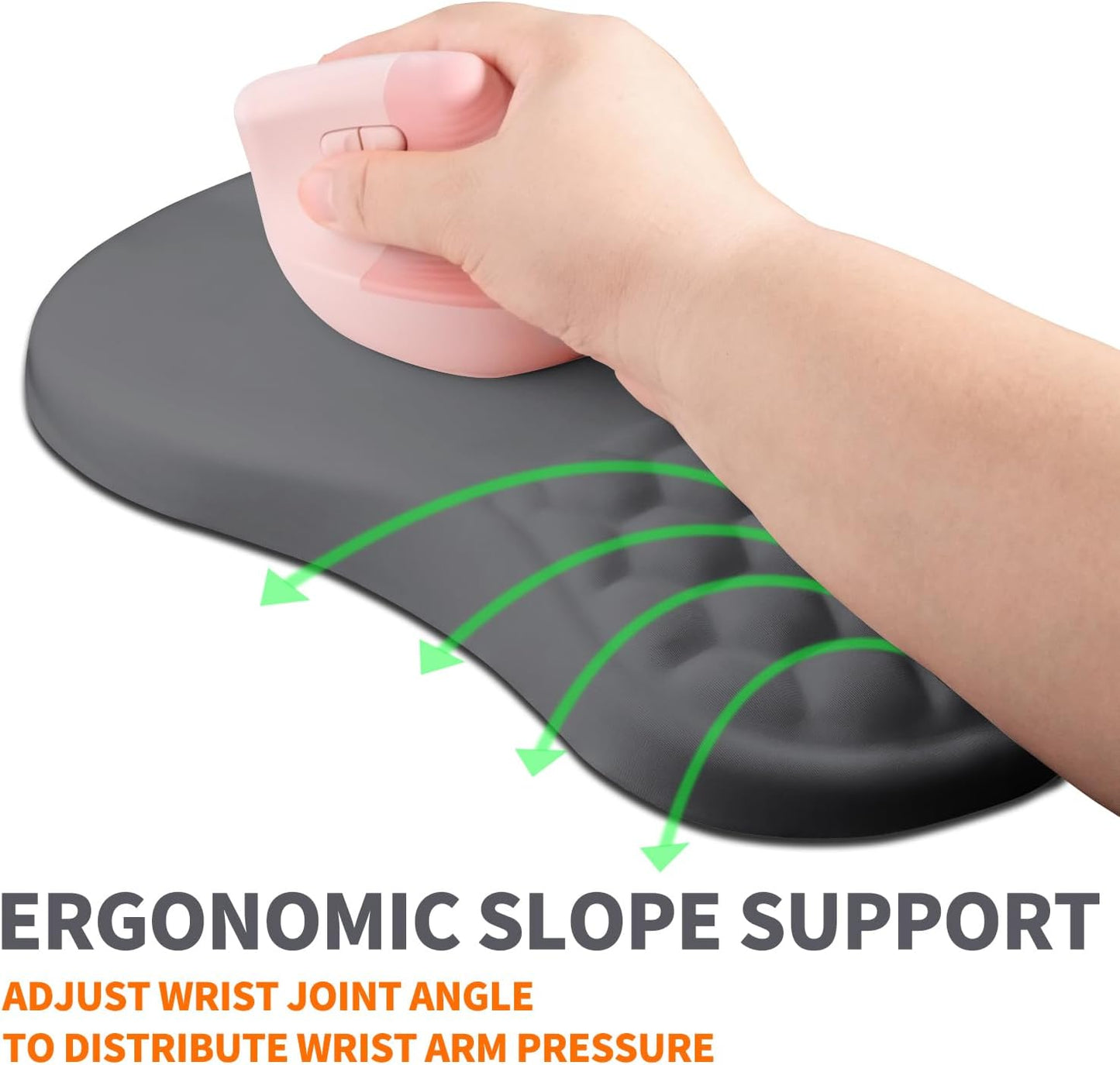 Ergonomic Joint Wrist Support Mouse Pad with Memory Foam Cushion Massage Bump, Carpal Tunnel Pain Relief Mousepad Slope Design for Wrist Rest, 11.8x7.9 in, Black