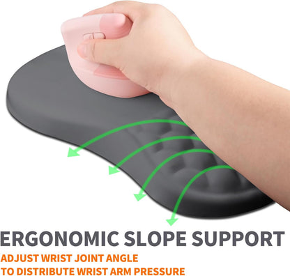 Ergonomic Joint Wrist Support Mouse Pad with Memory Foam Cushion Massage Bump, Carpal Tunnel Pain Relief Mousepad Slope Design for Wrist Rest, 11.8x7.9 in, Black