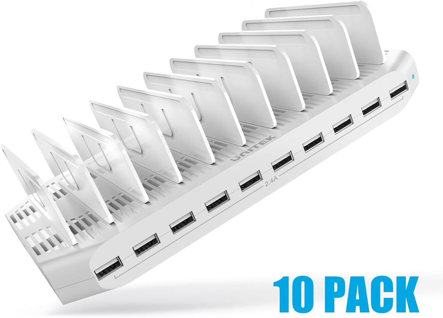 Unitek Multi Charging Station, 10-Port USB Charger for Multiple Device with SmartIC Tech and Adjustable Dividers, Organizer Stand Compatible with iPad, Tablet, Kindle, iPhone