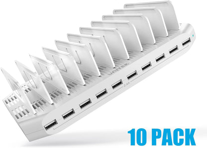 Unitek Multi Charging Station, 10-Port USB Charger for Multiple Device with SmartIC Tech and Adjustable Dividers, Organizer Stand Compatible with iPad, Tablet, Kindle, iPhone