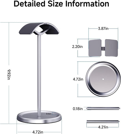Headphone Stand for Desk, Aluminum Metal Gaming Headset Holder Hanger with Supporting Rod & Base, Headphone Stand for AirPods Max, AirPods Pro, Beats, Bose, Sennheiser, Sony and More - Silver