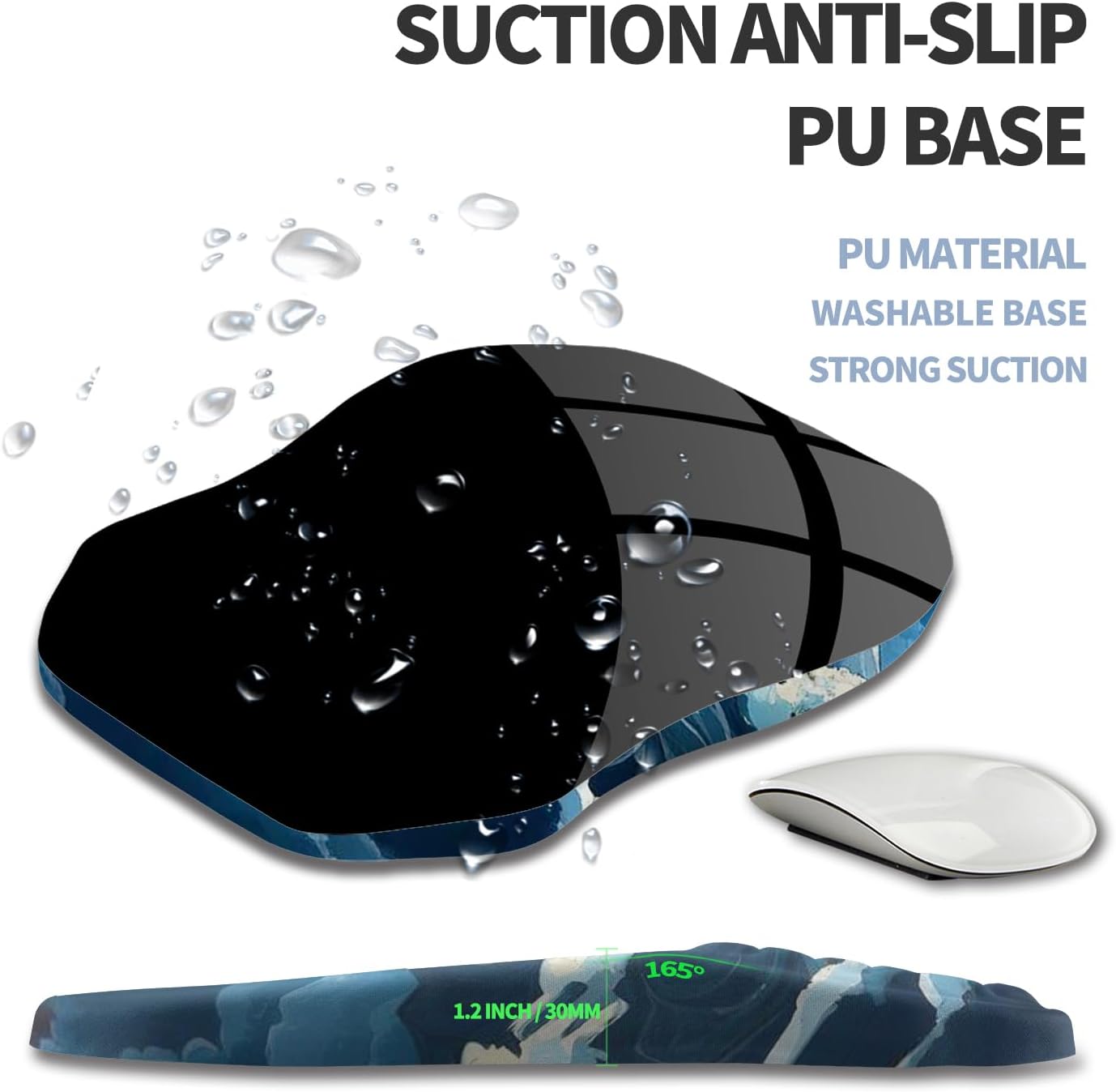 Ergonomic Raised Mouse Pad Wrist Support with Bilateral Slope Memory Foam Mousepad for Wrist Rest and Carpal Tunnel Pain Relief 11.8x7.9〃 Black