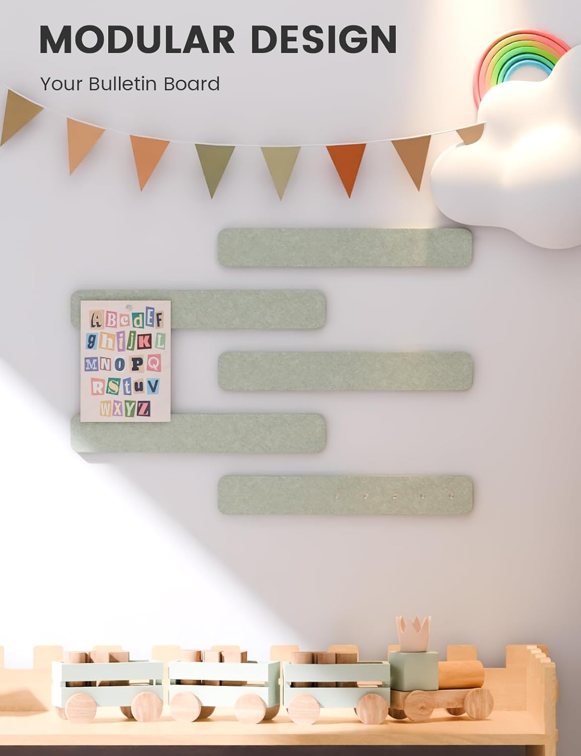 Fluxynara Cork Board Alternative Felt Strip Board 8-Pack 13"x2", Office Pin Board with 50 Push Pins, Adhesive Install for Bedroom Door & Home Office(Linen Dusk)