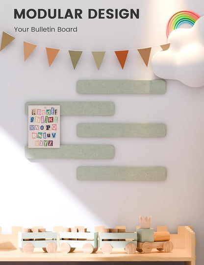 Fluxynara Cork Board Alternative Felt Strip Board 8-Pack 13"x2", Office Pin Board with 50 Push Pins, Adhesive Install for Bedroom Door & Home Office(Linen Dusk)