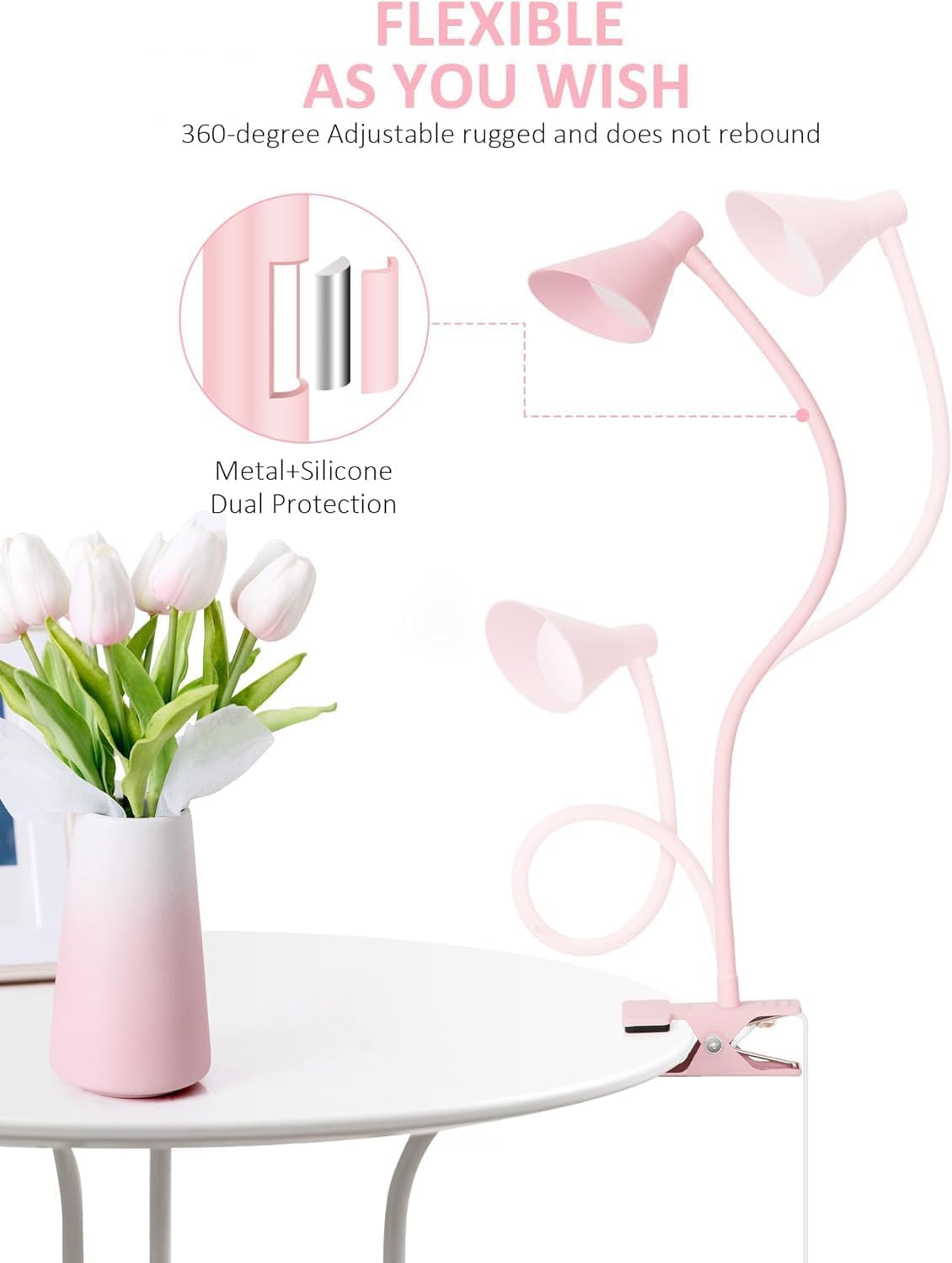 Clip on Light LED Reading Light for Books in Bed, Eye Care Dimmable Reading Lamp 3 Color & 10 Brightness Levels Flexible Clip on Lamp Reading Light for Bed Headboard Bedside Dorm Desk Table - Black